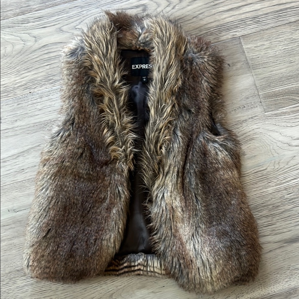 Express Brown and Tan Faux Fur Vest